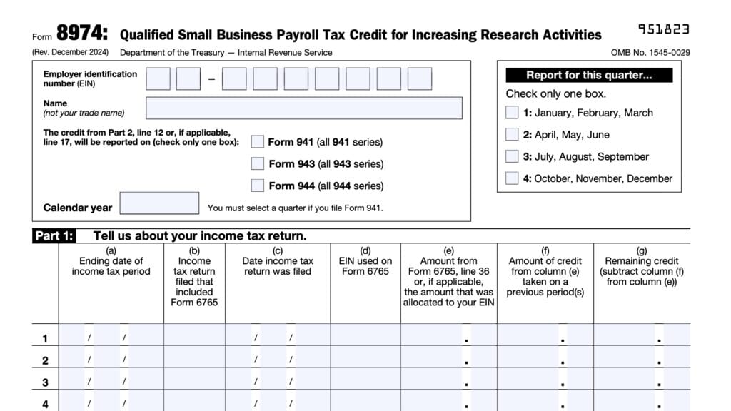 irs form 8974, qualified small business payroll tax credit for increasing research activities