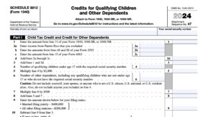 schedule 8812, credits for qualifying children and other dependents