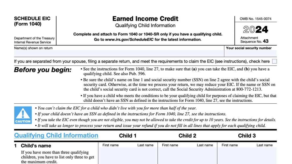 schedule eic, earned income credit