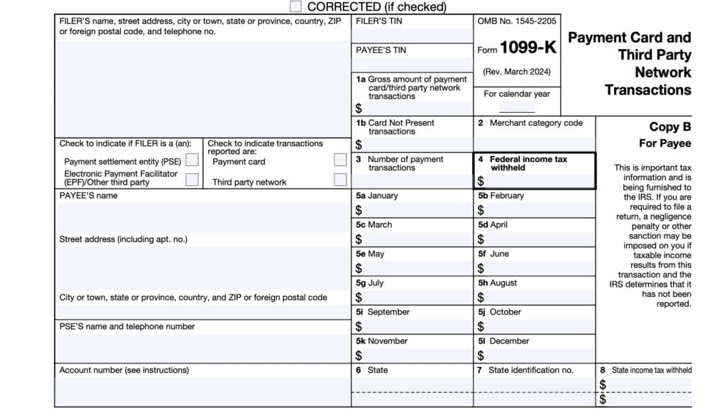 irs form 1099-k, Payment Card and Third Party Network Transactions