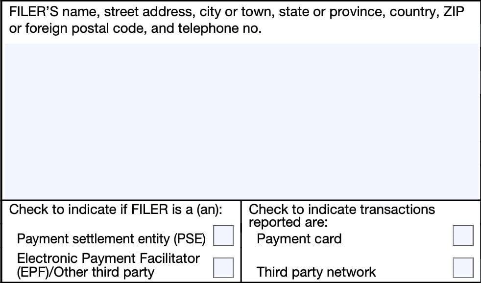 irs form 1099-k, filer information