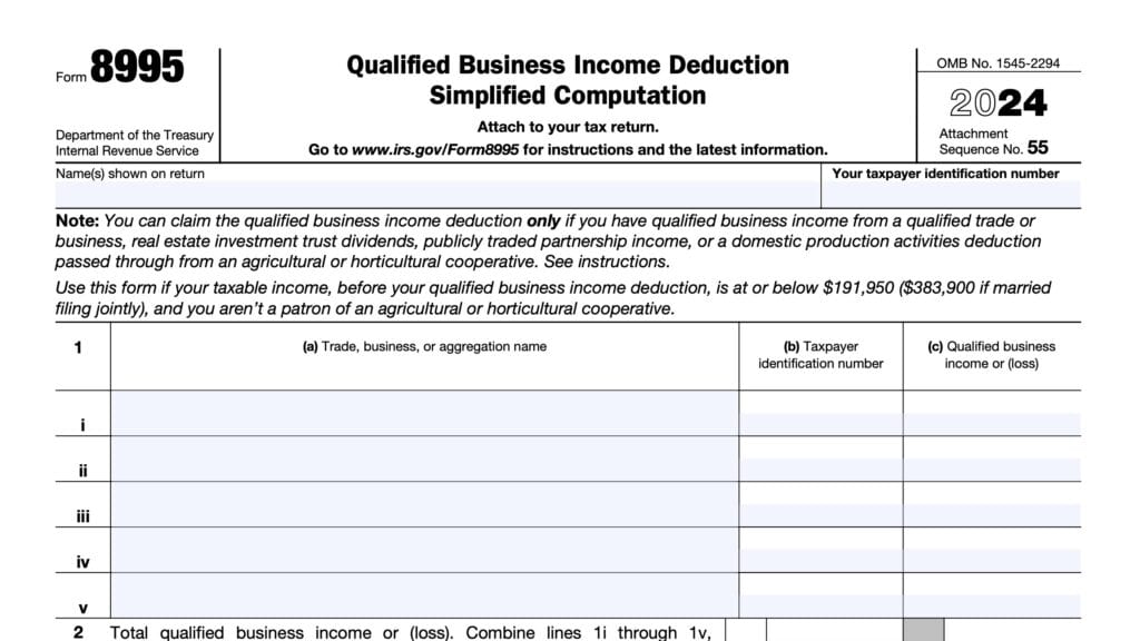 irs form 8995, qualified business income deduction, simplified computation