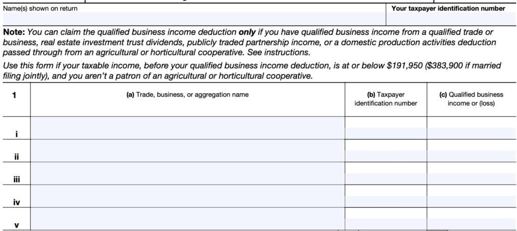 IRS form 8995 top