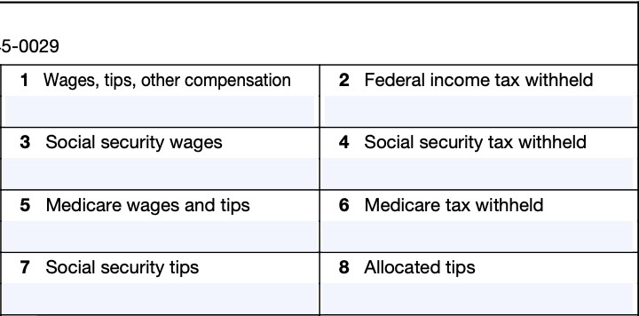 irs form w-2, boxes 1 through 8