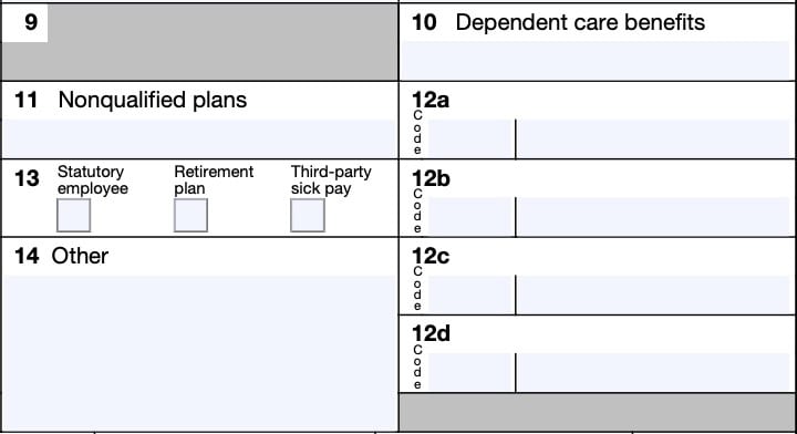 irs form w-2, boxes 9 through 14