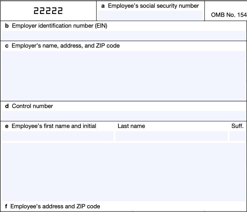 irs form w-2, boxes a through f