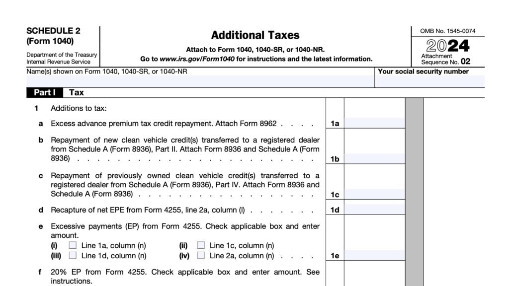 irs schedule 2, additional taxes