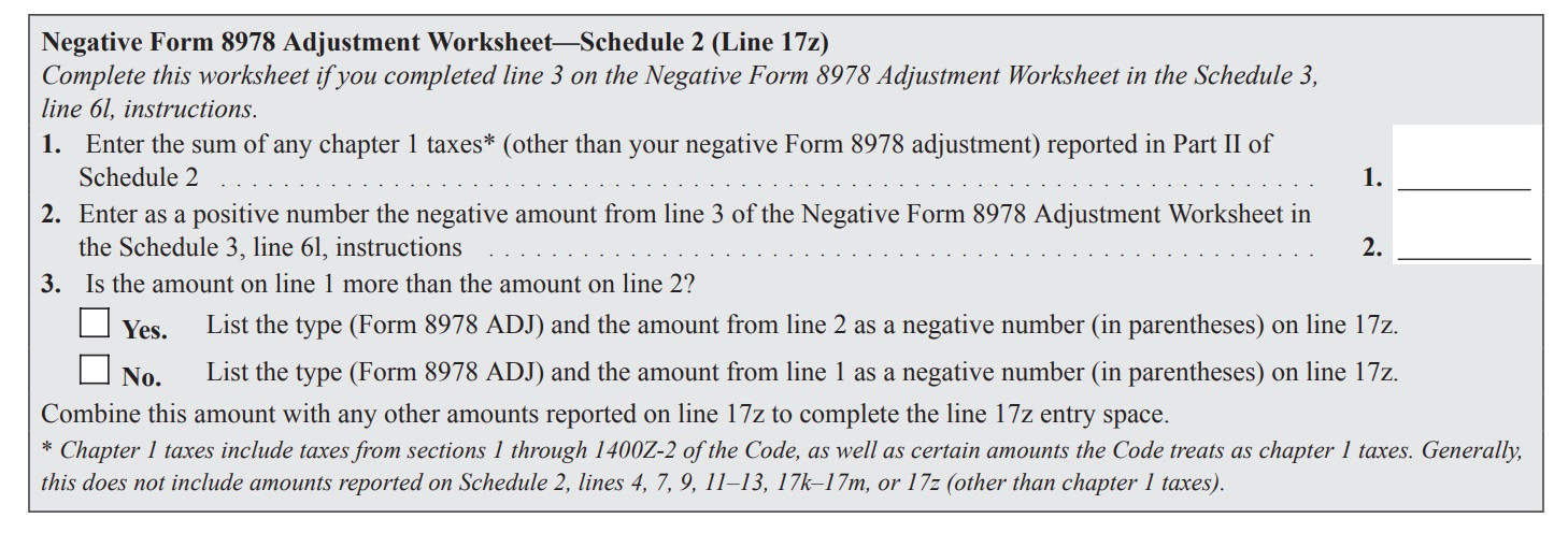 negative form 8978 adjustment worksheet