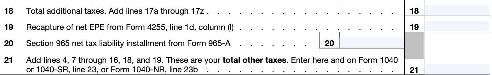 irs schedule 2, Part II, Line 18 through line 21