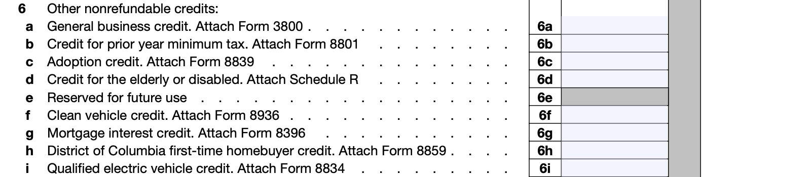 part i, additional credits and payments, continued