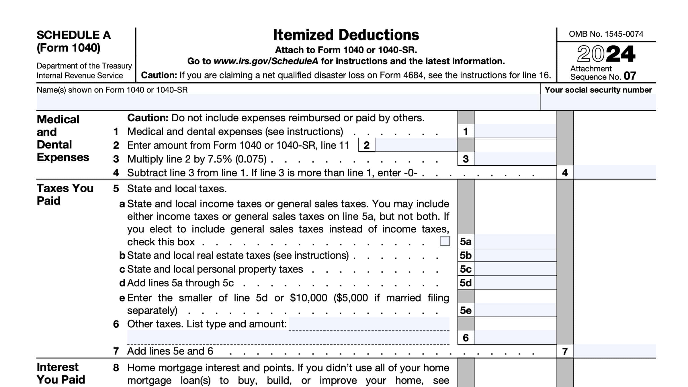 IRS Schedule A Instructions Itemized Deductions