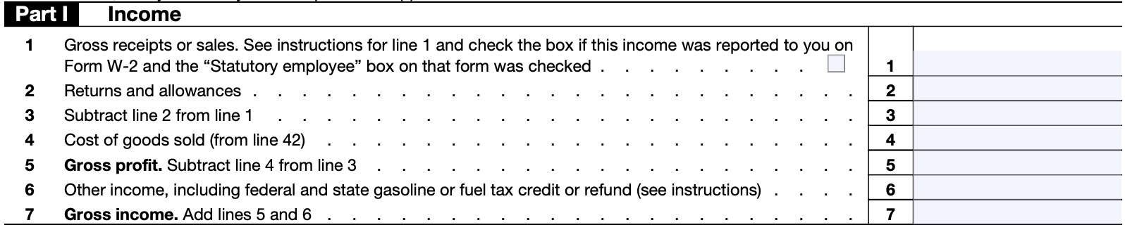 IRS Schedule C, Part I:Income