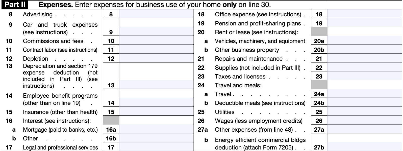 irs schedule C part II: expenses