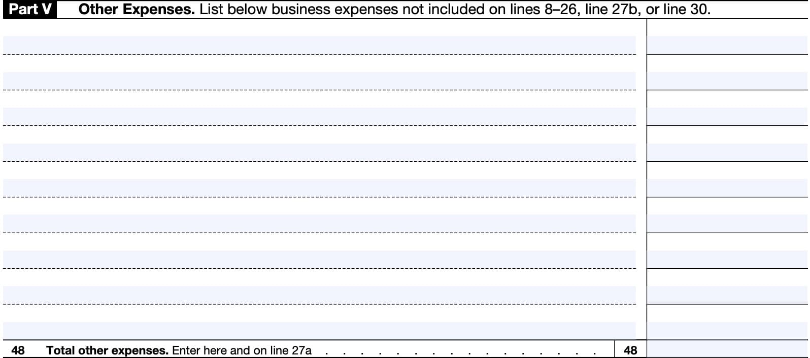 IRS Schedule C, Part V: Other Expenses