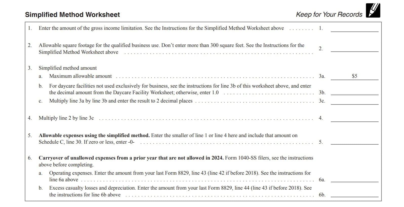 simplified method worksheet